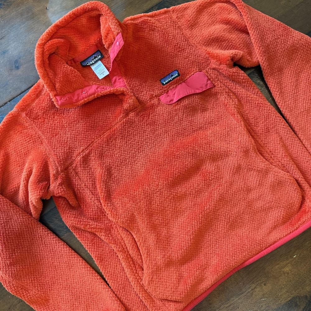 Patagonia Womens Re-Tool Snap-T Fleece Pullover Orange Medium Kangaroo Pocket